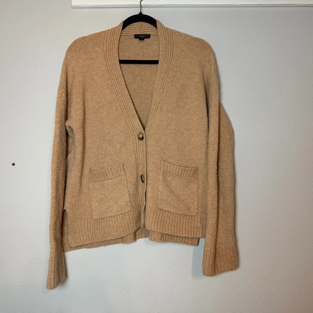 J. Crew SuperSoft Yarn Cardigan Sweater Size Small Caramel Tan Brown Cropped